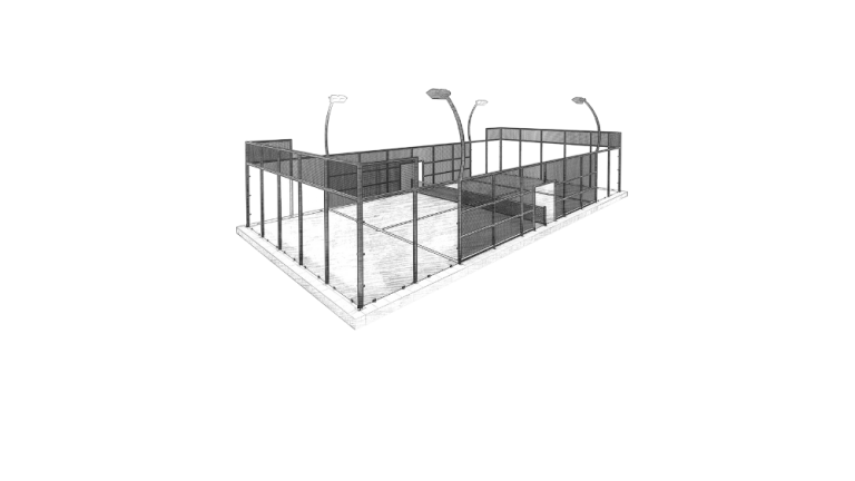 UNIXPADEL Standard Padel Court 3D perspective diagram