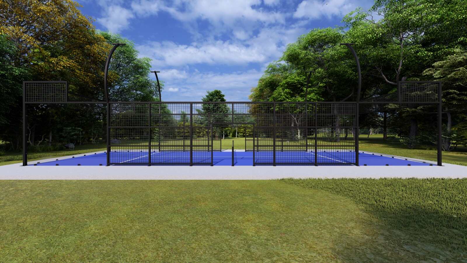 Single Panoramic Padel Court offers a compact 20x6 m design with strength and panoramic viewing