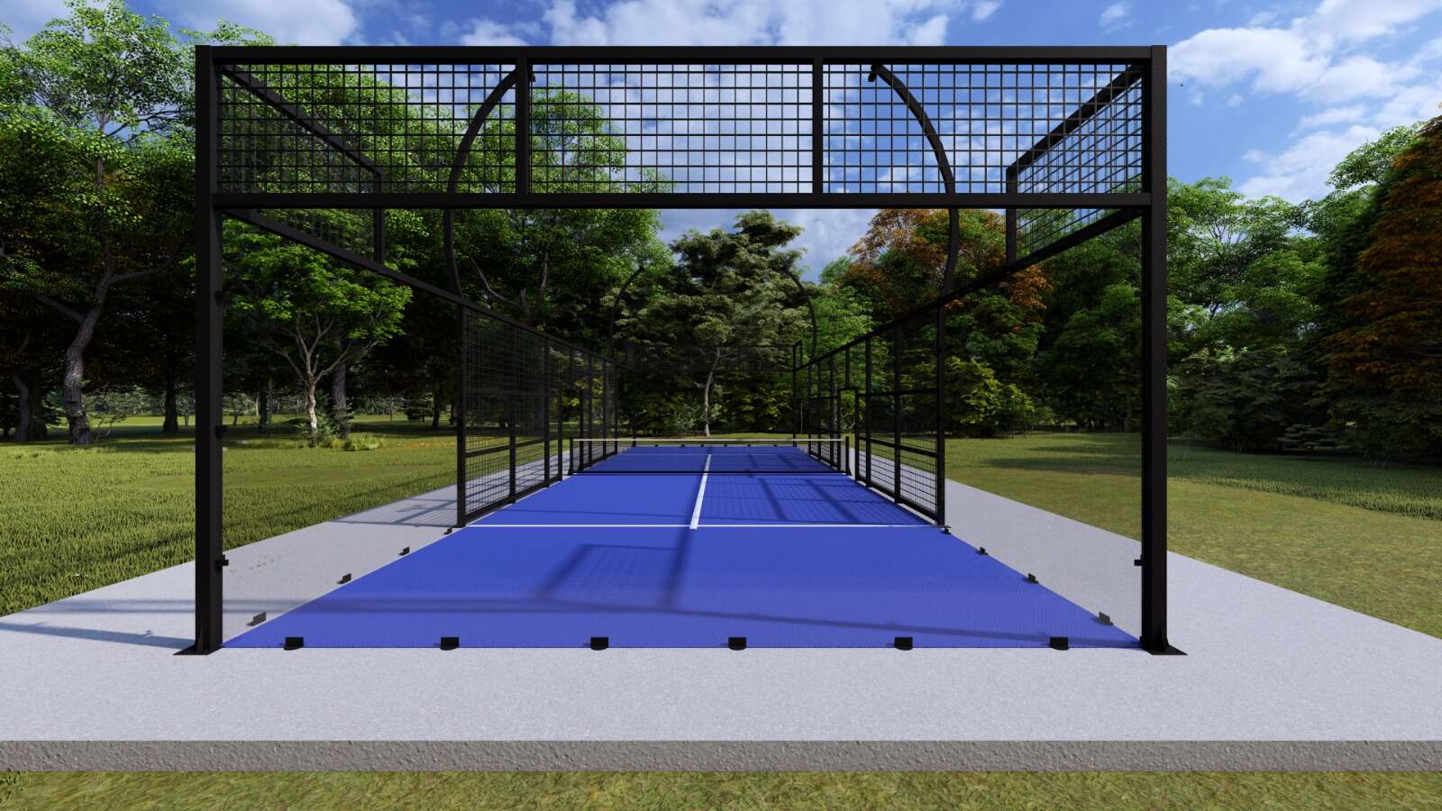 Single Panoramic Padel Court offers a compact 20x6 m design with strength and panoramic viewing