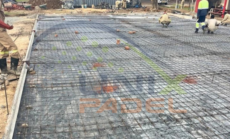 Padel court slab dimensions and reinforcement