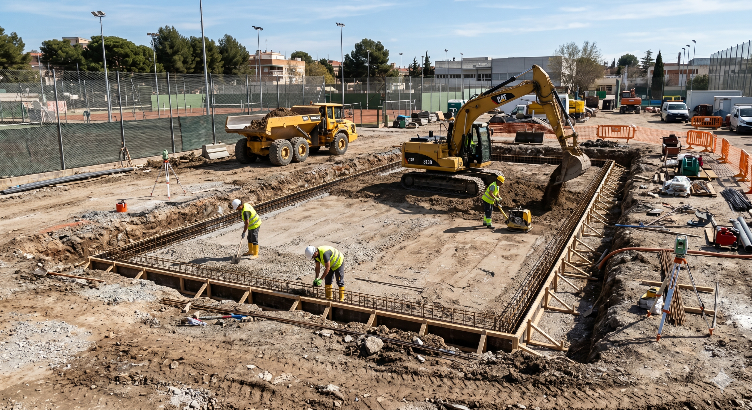Padel court land preparation and concrete foundation excavation