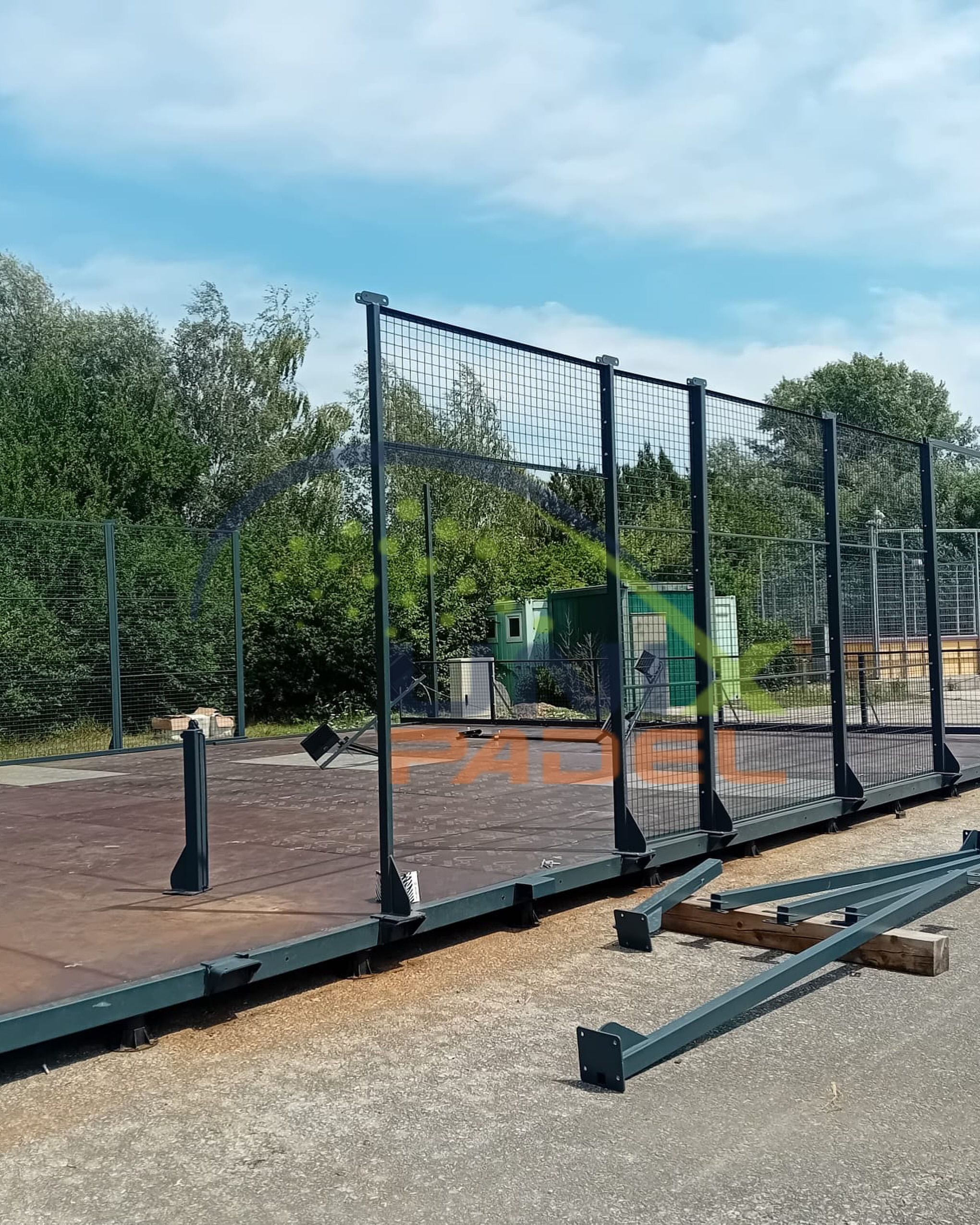 Flat floor padel court structure fully assembled