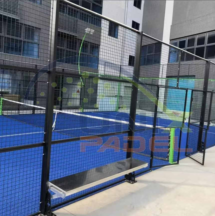 Hot-dip galvanized frame for marine grade padel court protection