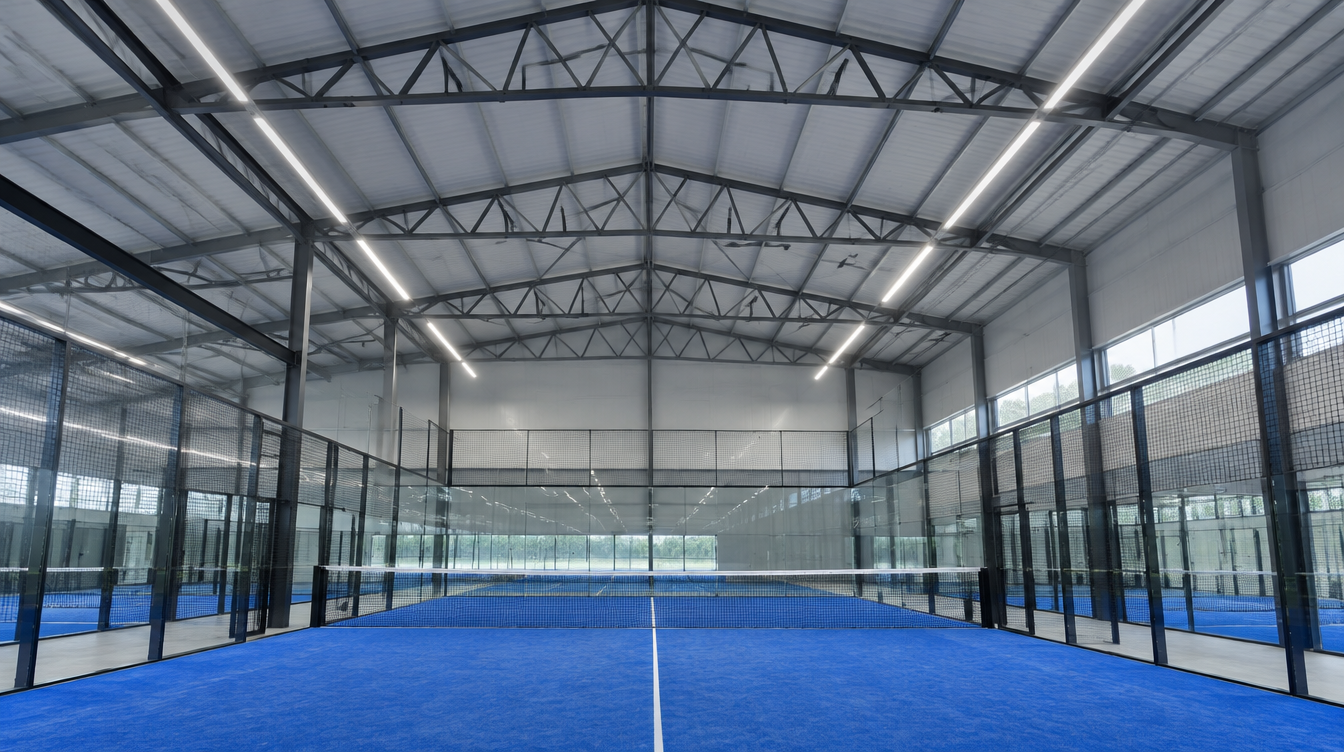 Modern LED sports lighting suspended on high ceiling profile